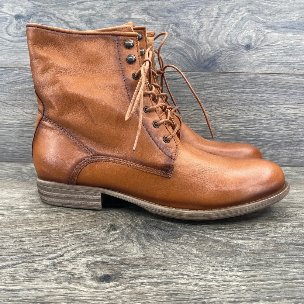 Maison Bulle Combat Boots Womens 41 Brown Leather Lace Up Low Block Heel Ankle